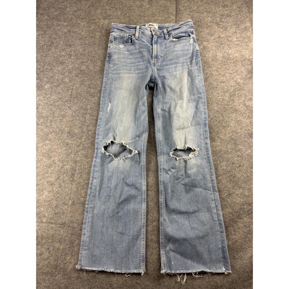 Paige Atley Ankle Flare Raw Hem Distressed Jeans High Rise Blue Women 27 Western